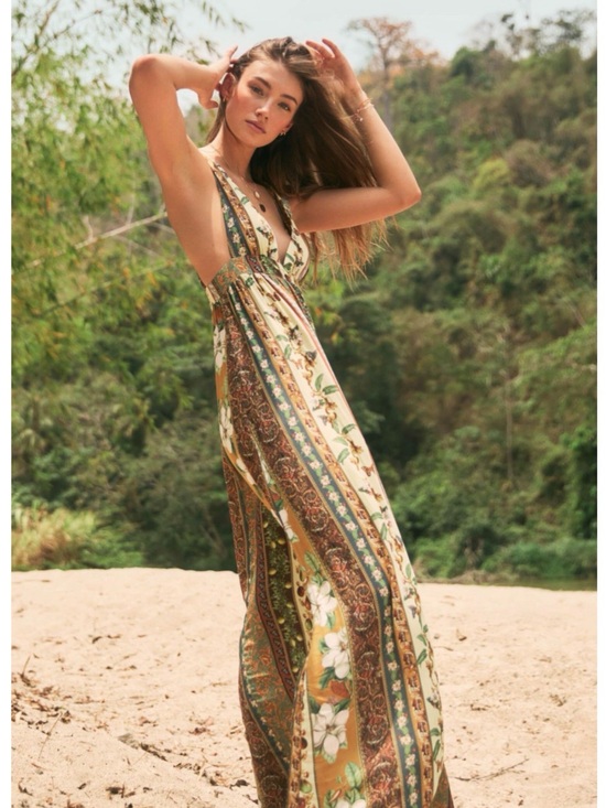 Agua Bendita Dresses & Skirts - Agua Bendita Evergreen Story Naturalia Open Back Maxi Dress NWT